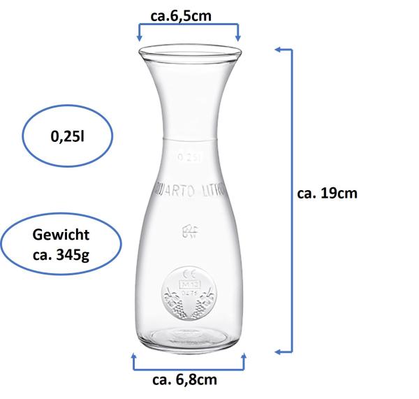 Glas Karaffe Misura 0,25L mit CE Eichring - 2 Stück